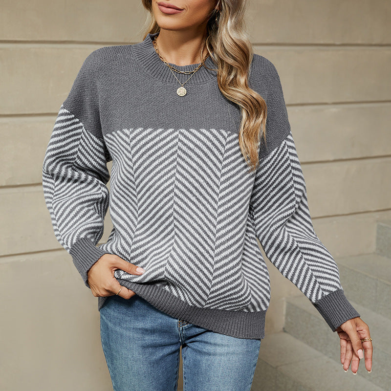 Striped Casual Long Sleeved Knitted Sweater