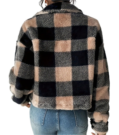 Popular Double Sided Plush Check Pattern Jacket Coat