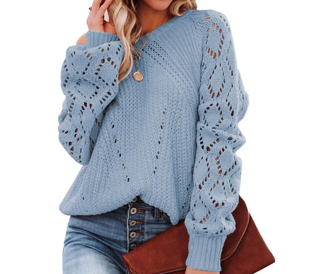 Lantern Sleeve Hollow Cutout Sweater