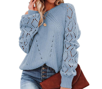 Lantern Sleeve Hollow Cutout Sweater