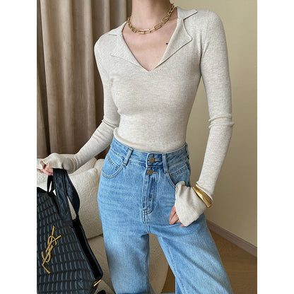 Fashionable Pol V-Neck Long Sleeve Shirt