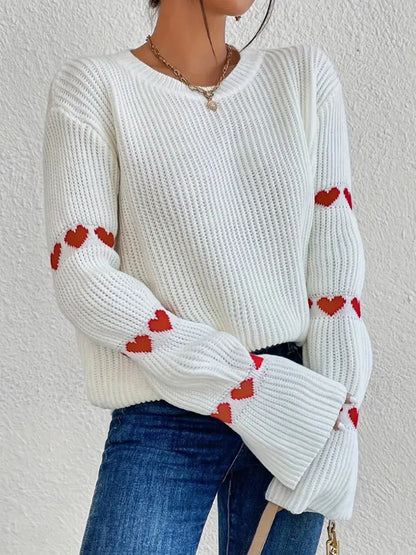 Heart Jacquard Flared Sleeves Sweater