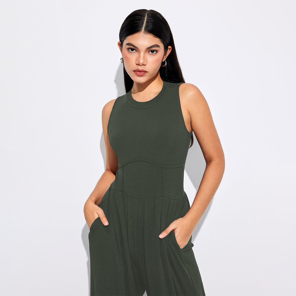 Sexy Design Waist Side Slimming Fashionable Knitted Jumpsuit