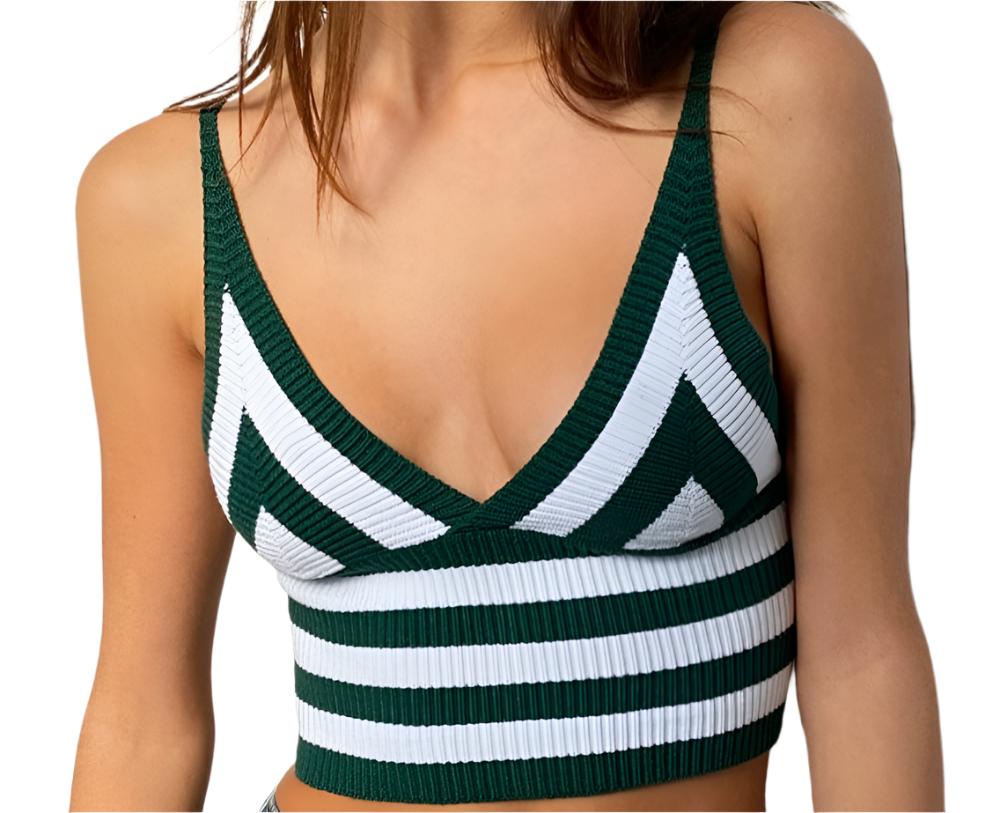 Color Block V-Neck Sexy Knitted Cropped Top