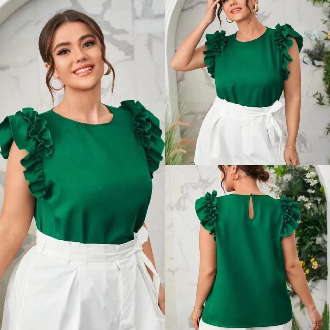 Plus Size Ruffles Slim-Fitting Sleeveless Top