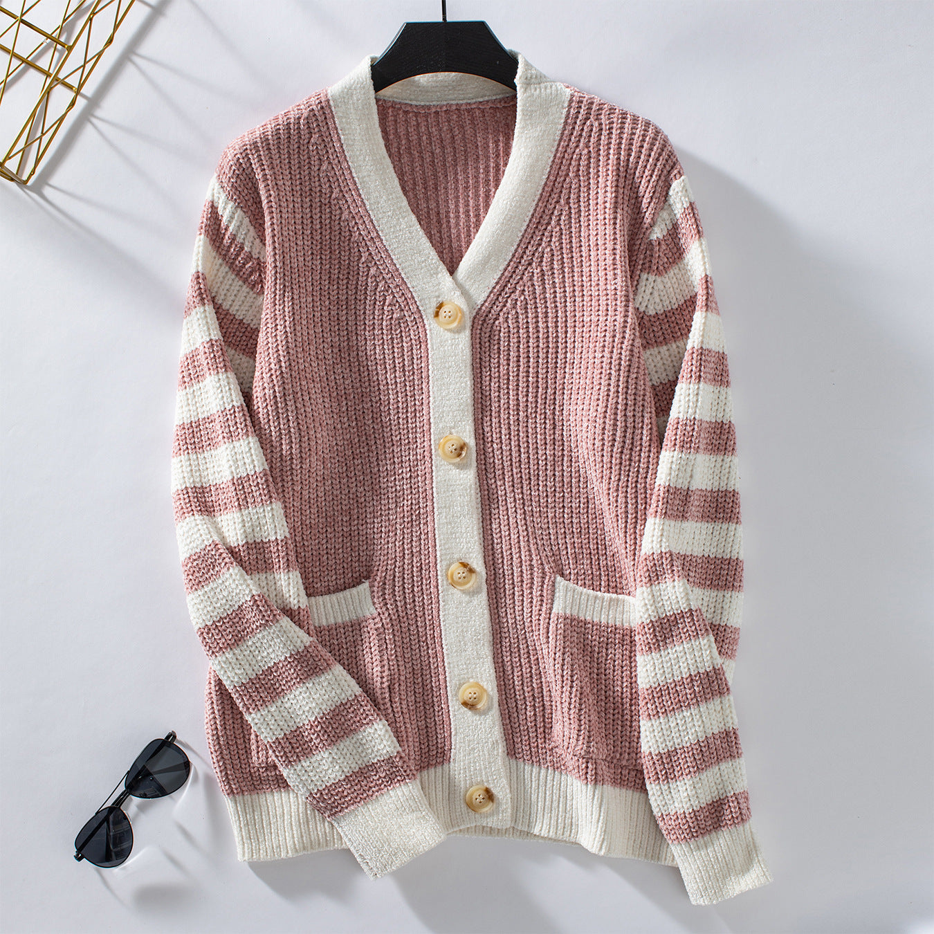 Striped Button Knitted Cardigan