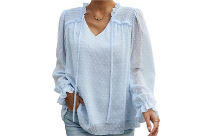 Jacquard Elegant V-neck Long Sleeve Top