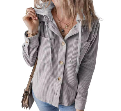 Pouch Hooded Drawstring Striped Coat