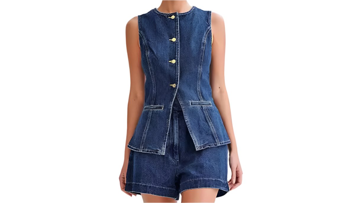 Casual Sleeveless High Waist Denim Shorts Sets