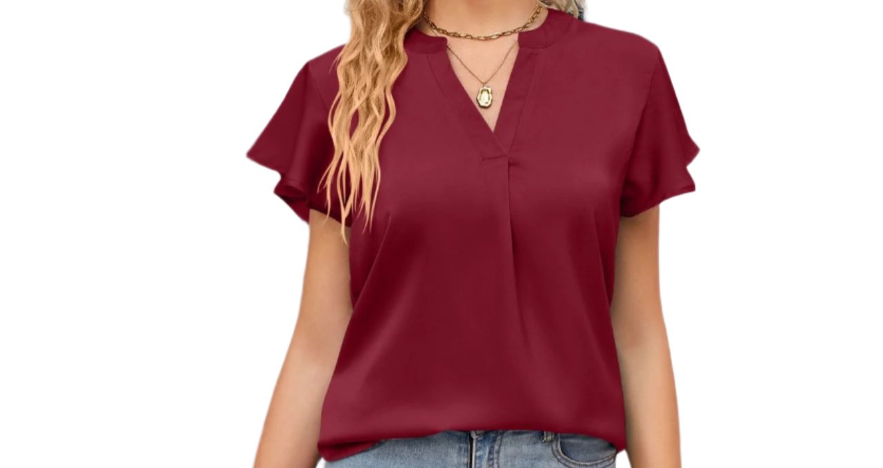 Satin V-neck Ruffle Shirt Blouse