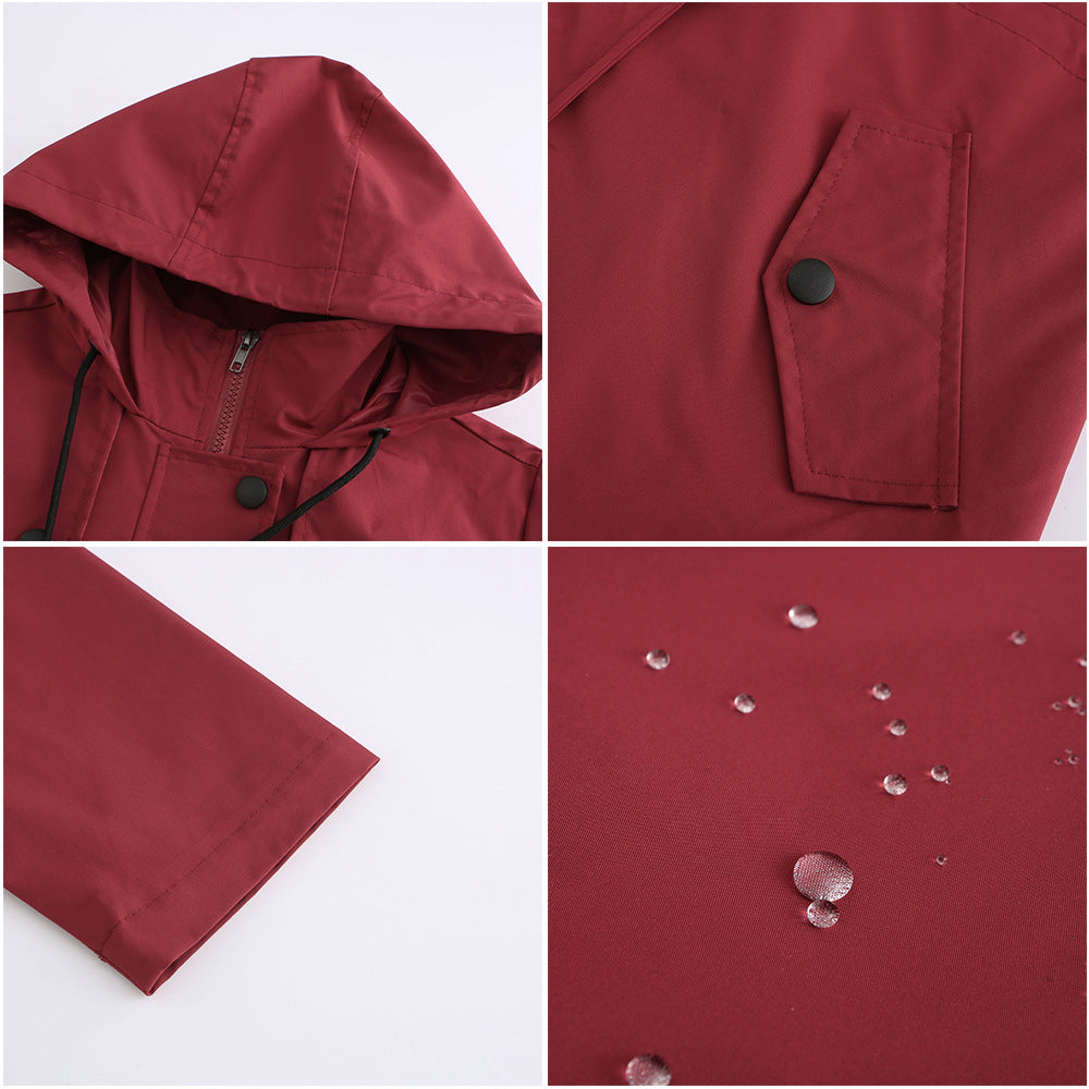 Windbreaker Mid Length Hooded Outdoor Raincoat