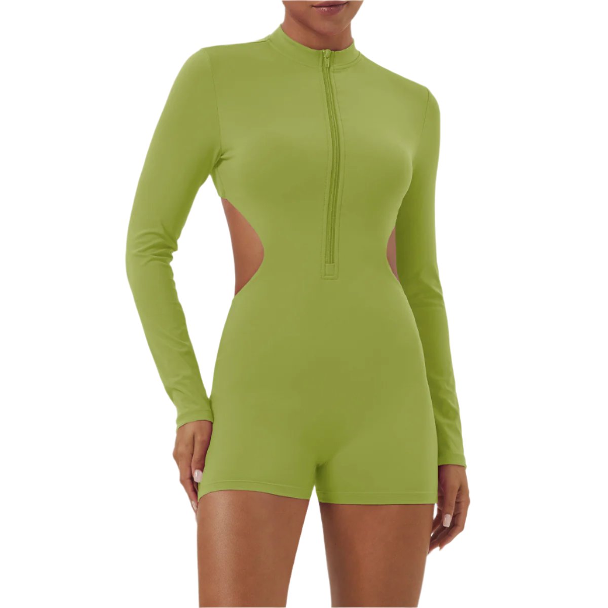 Cinched Long Sleeved Yoga Half Zip Workout Romper