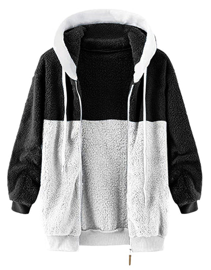 Loose Plush Zipper Hooded Coat