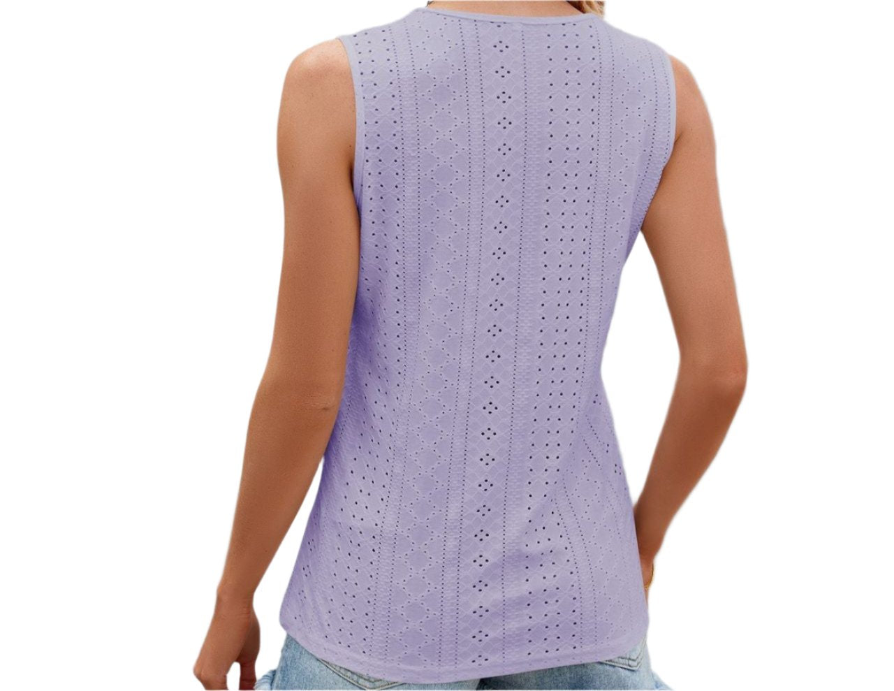 V-neck Lace Stitching Loose Fitting Sleeveless Tank Top