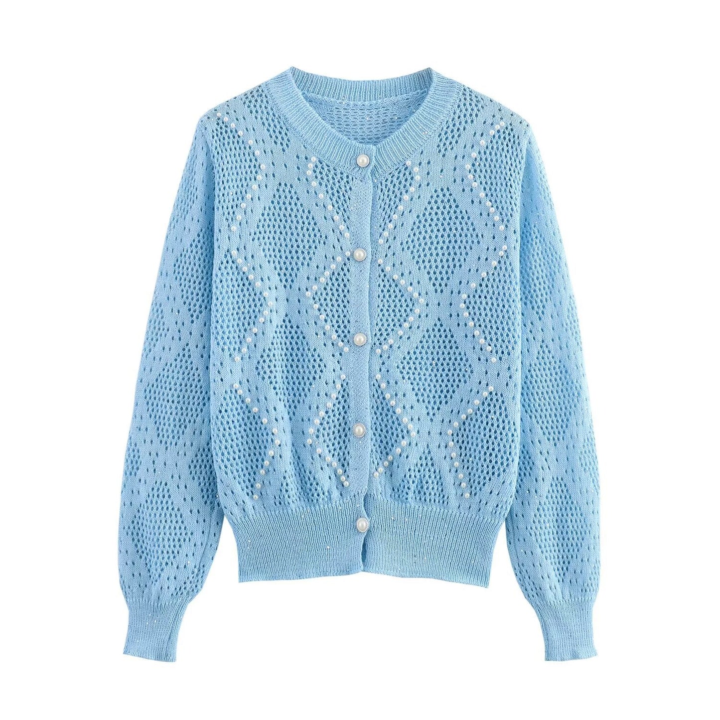 Rhombus Pearl Knitted Cardigan