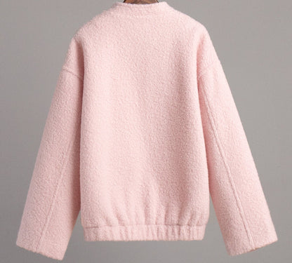 Pink Stand Collar Fur Coat