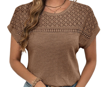 Raglan Mesh Hollow Cutout Breathable Short Sleeve Top