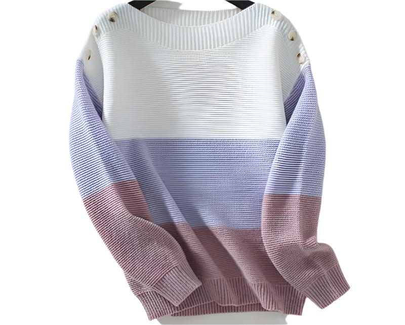 Contrast Color off Neck Button Pullover Sweater