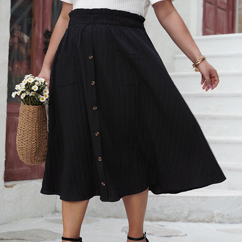 Plus Size European Button High Waist Skirt