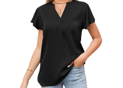 Satin V-neck Ruffle Shirt Blouse