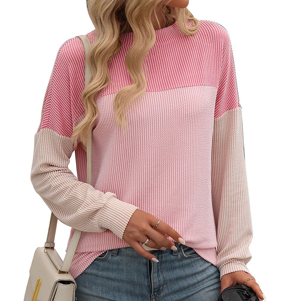 Twist Strip Color Long Sleeve Pullover Sweater