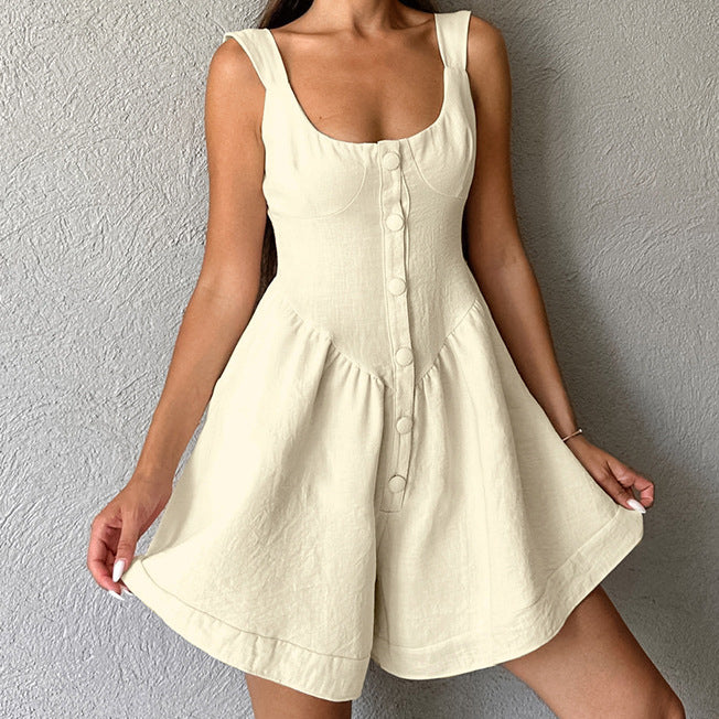 Cotton Linen Sleeveless Romper