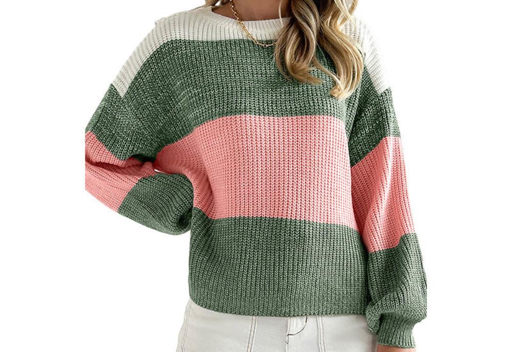 Color Matching Drop Shoulder Pullover Sweater