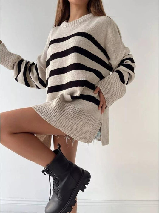 Casual Striped Loose Crew Neck Pullover Sweater