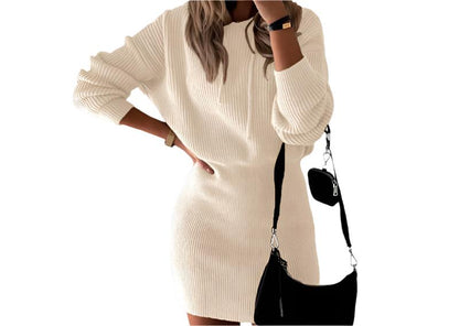 Casual Hooded Cinched Waist Pullover Knitted Dress