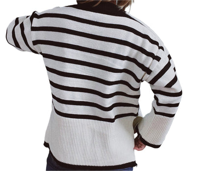 Loose Knitted Striped Side Slits Sweater