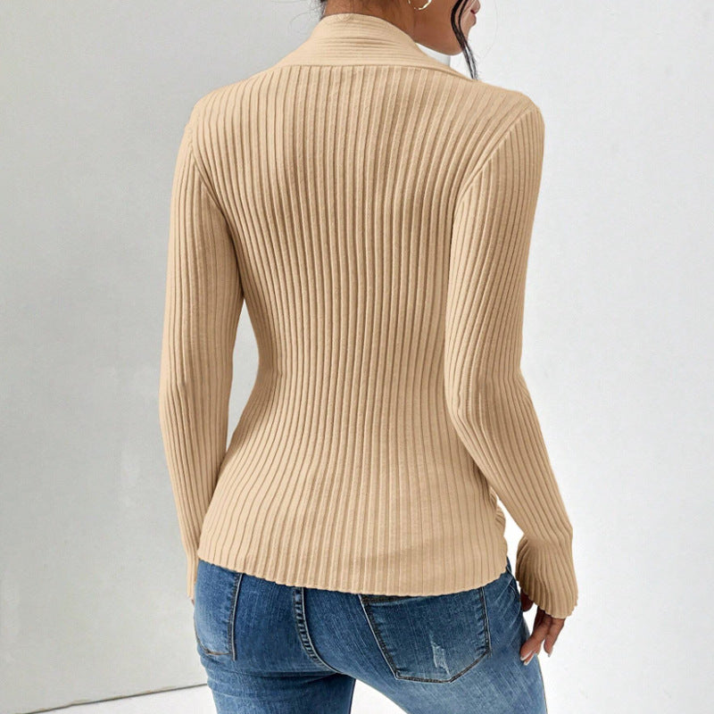 Knitwear Thread Slit Hemline Long Sleeve Sweater