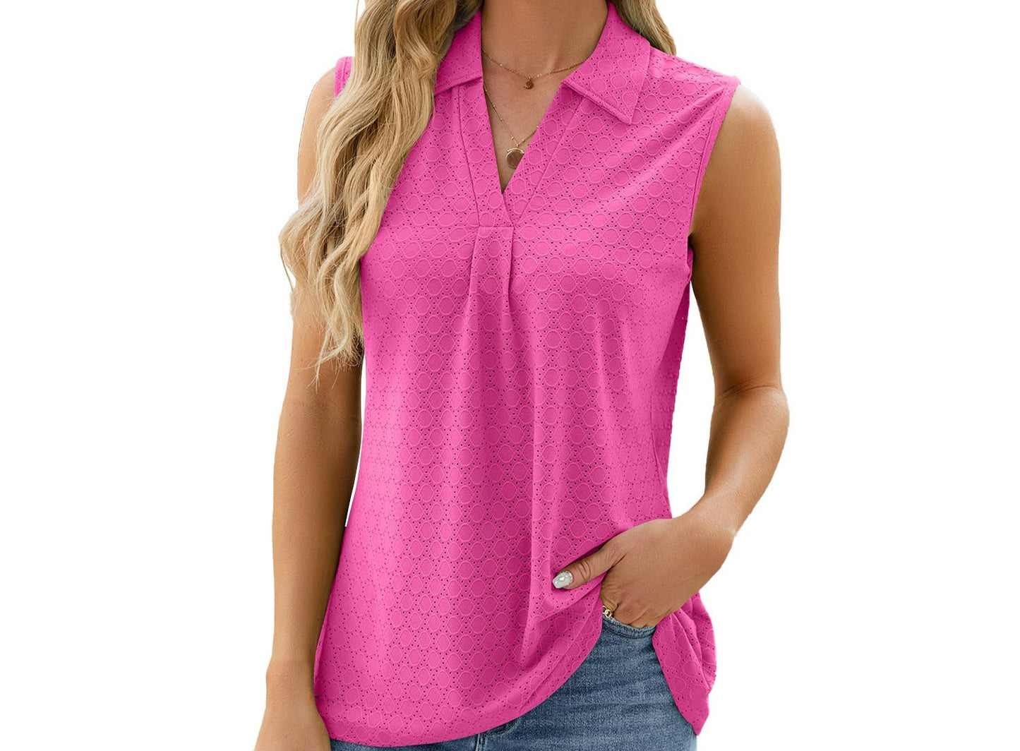 Polo Collar Sleeveless Top