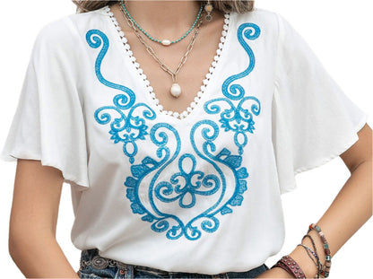 Casual Bohemian Embroidered Top