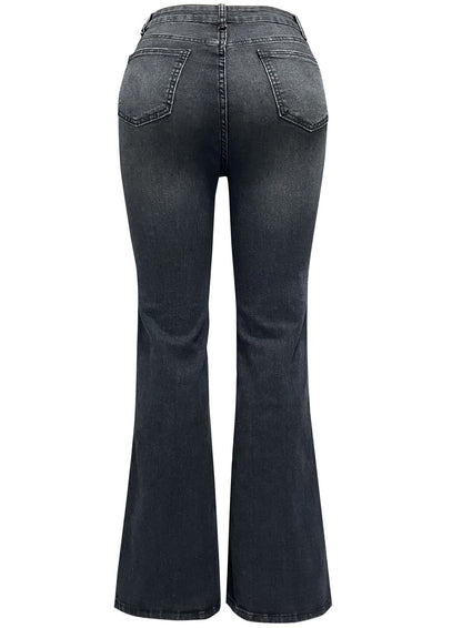 Retro Washed High-Waist Slim Stretch Flared Jeans