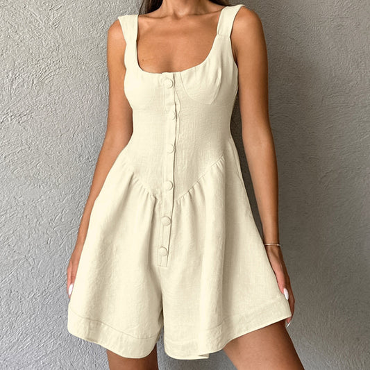 Cotton Linen Sleeveless Romper