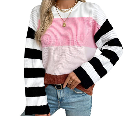 Contrast Color Striped Sweater