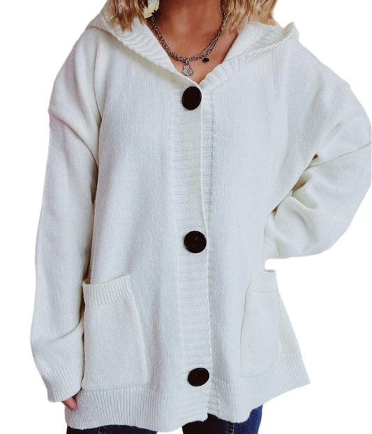 Knitted Cardigan Retro Pocket Hooded Sweater