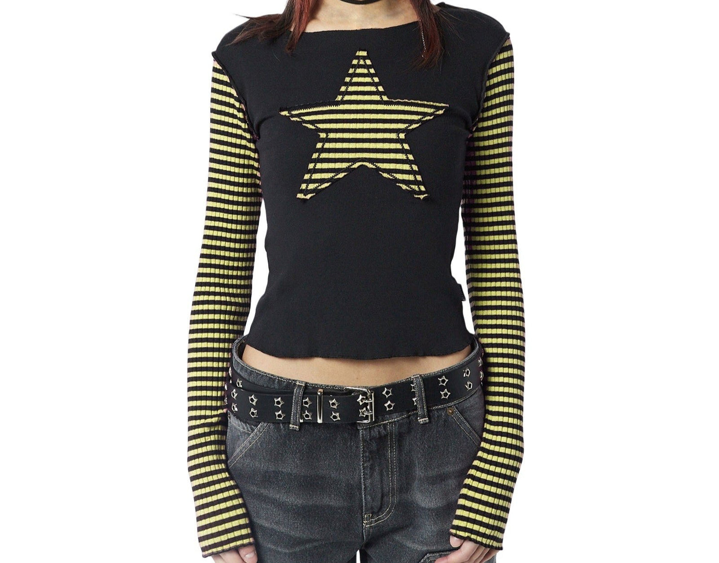 Five Pointed Star Stripes Long Sleeve T-shirt Top