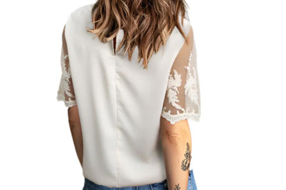 Short Lace Sleeve Chiffon Shirt