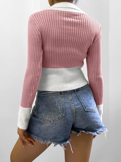 Knitwear Color Matching Zipper Sweater