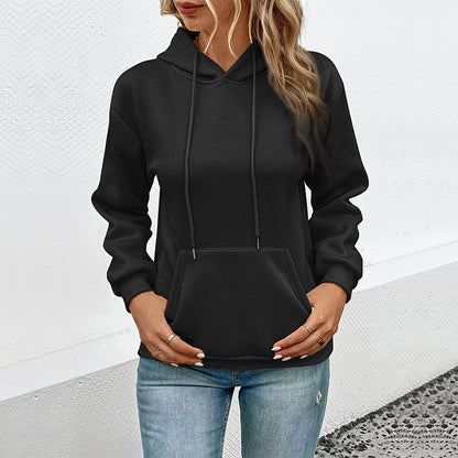 Long-Sleeve Solid Color Hoodie Sweatshirt