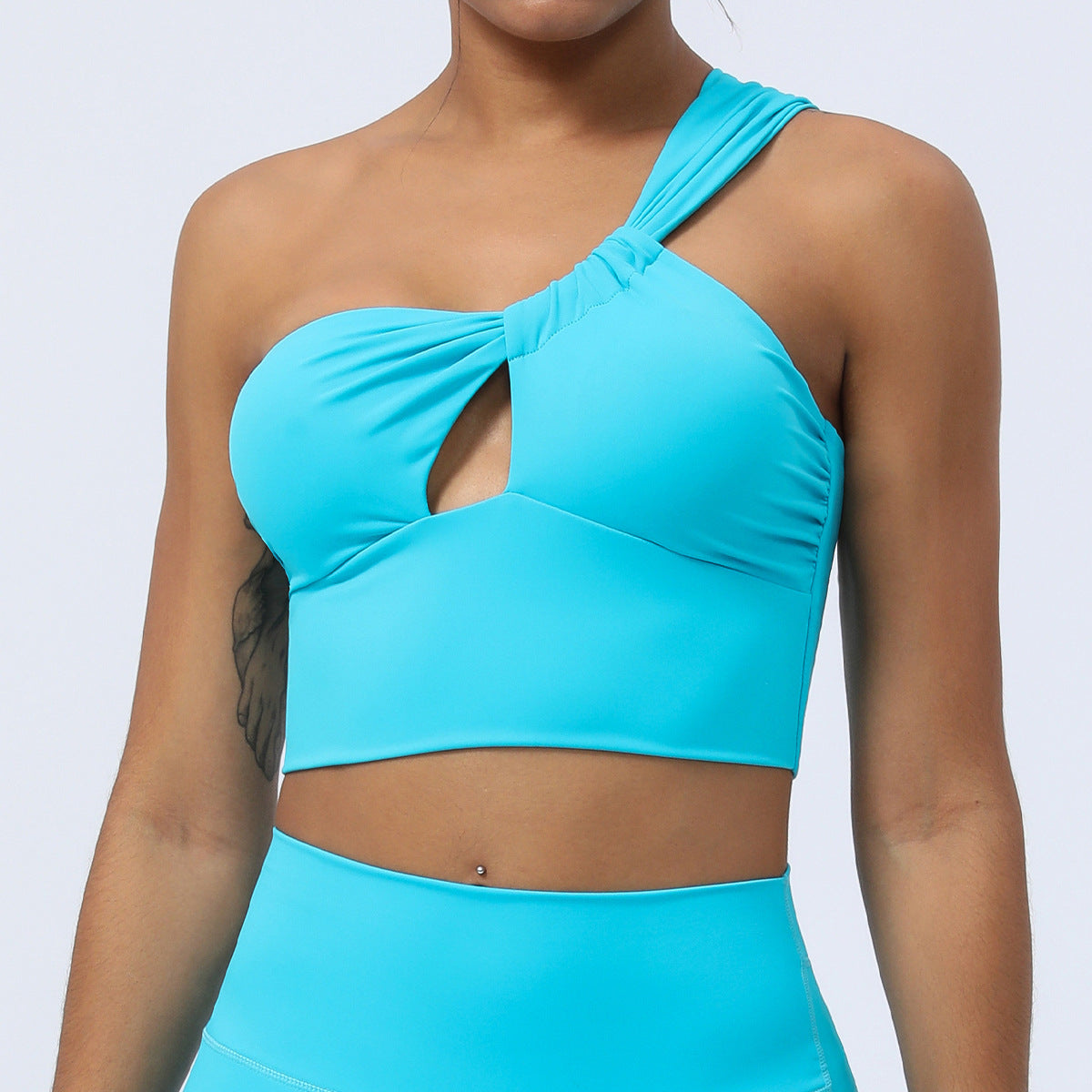 Pleated Hollow Cutout Yoga One Shoulder Asymmetric Sports Bra