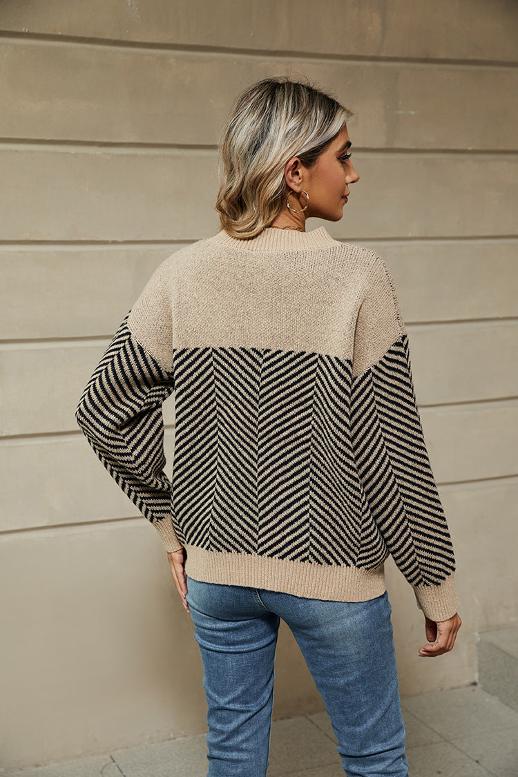 Striped Casual Long Sleeved Knitted Sweater