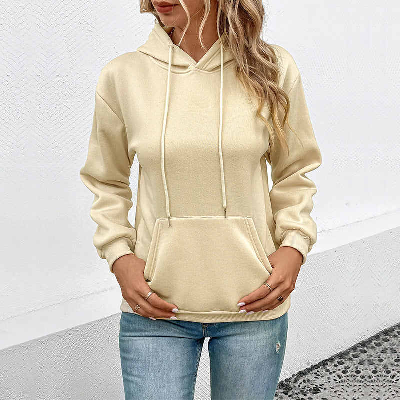 Long-Sleeve Solid Color Hoodie Sweatshirt