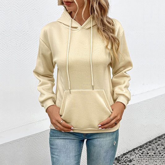 Long-Sleeve Solid Color Hoodie Sweatshirt