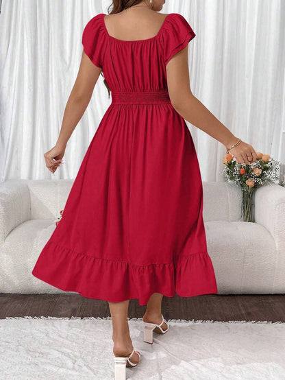 Plus Size Square Collar Flying Sleeve Dress