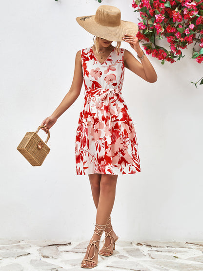 Popular Floral V-neck Sleeveless Dress