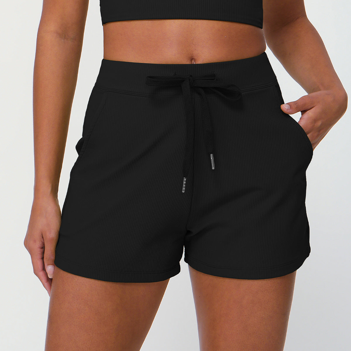 Drawstring Yoga Shorts Pocket High Elastic Exercise Shorts