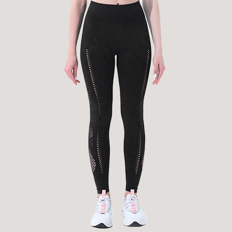 Mesh Solid Color Yoga High Waist Hip Lift Stretch Quick Drying Tights Exercise Workout Pants