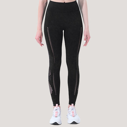 Mesh Solid Color Yoga High Waist Hip Lift Stretch Quick Drying Tights Exercise Workout Pants